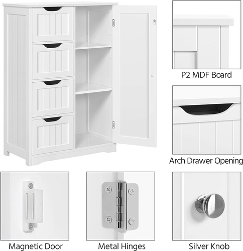 Wooden Floor Cabinet, Side Storage Organizer with 4 Drawers and 1 Cupboard, Free - Picture 6 of 9