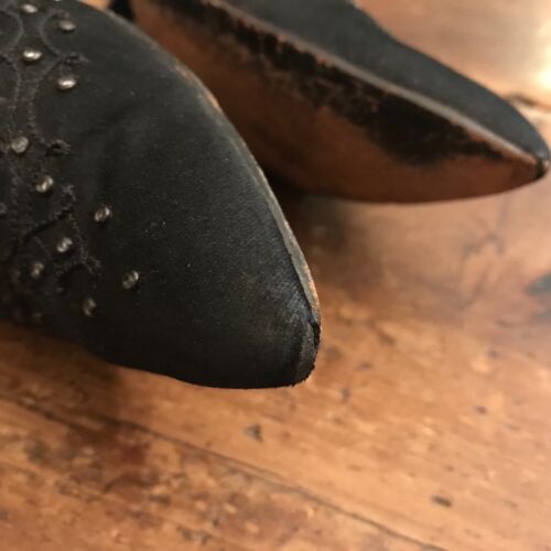 VINTAGE 1950s Mid-Town Formals Black Satin Rhinestone HIGH HEEL SHOES 6 - Picture 12 of 12