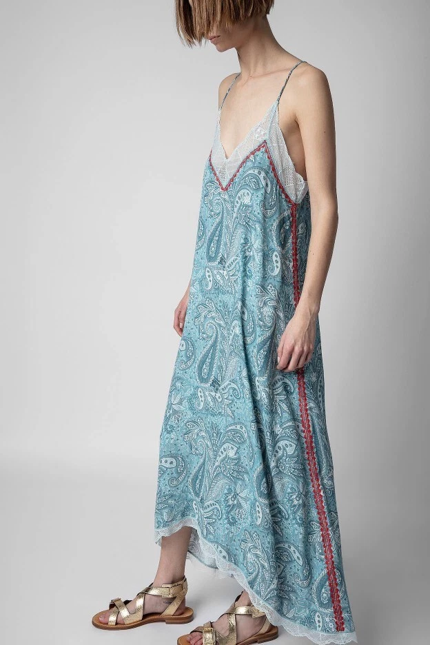Women's NEW One Piece Dress V-neck Paisley Print A-line Dress Zadig&Voltaire