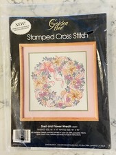 NEW  SEALED  GOLDEN BEE SHELL  FLOWER WREATH STAMPED CROSS STITCH KIT 20297 