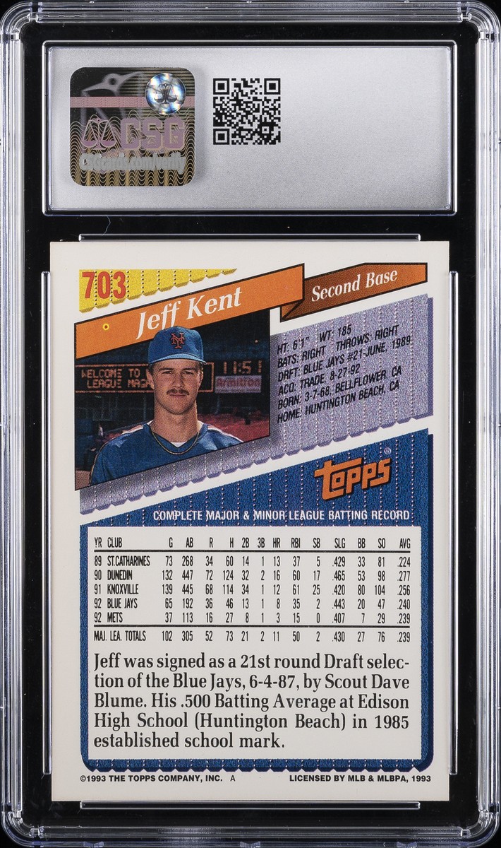 1993 TOPPS #703 JEFF KENT CSG 10 GEM MINT | eBay
