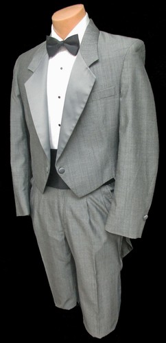 Men's Grey Tuxedo Tailcoat with Pants Satin Lapels Wedding Prom Mason 40S 34W - Picture 3 of 6