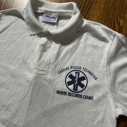 VINTAGE Hanes Cardiac Rescue Technician Polo Shirt Medium 80s Single Stitch - Picture 2 of 11