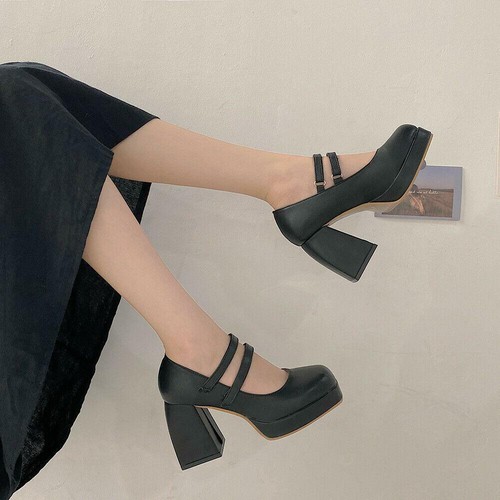 Women Mary Jane Strap High Chunky Heels 