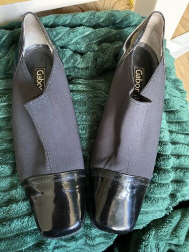Gabor Weite G Patent Leather & Fabric Black Heeled Capped Toes Shoes Size 5.5