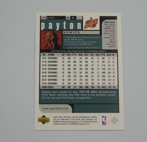 1998-99 UD Choice Reserve Basketball #135 Gary Payton Seattle Supersonics NBA - Picture 5 of 10