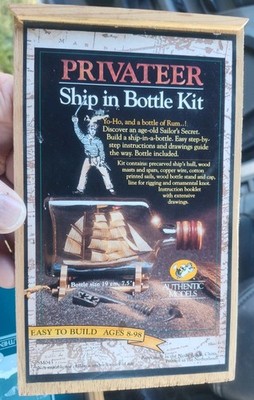 Vintage Privateer Wood Ship in a Bottle Model Kit Authentic Models OPEN BOX NEW