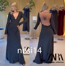 ZARA NEW WOMAN LIMITED SATIN EFFECT SPIDERWEB BACK DRESS BLACK 5344/609/800