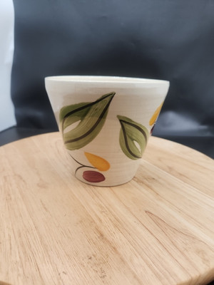 Vintage Keramik Pflanztopf Übertopf mit abstrakt bemaltem Blatt Design 