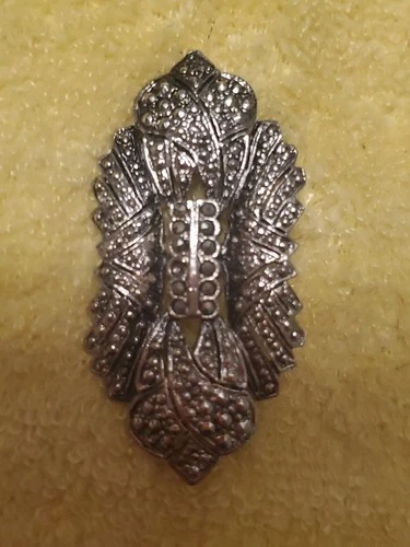 Vintage Art Deco Marcasite Brooch 925 Sterling Silver 1920's-1930's? Old Jewelry