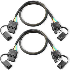 4 Prong Trailer Extension Cable (2 Pack), 25 Inch 16 AWG Pure Copper 4 Pin Flat