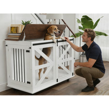 47.2" Mobile Dog Crate Furniture w/ Flip-Top Door, Casters, Side Hooks