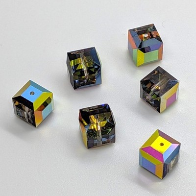 6 Rare Vintage Swarovski 5601 6mm Crystal Vitrail Medium Cube Beads