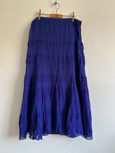 M&S Per Una Bohemian Hippie Boho Cobalt Blue Maxi Long Skirt 16 UK Summer Floaty - Picture 2 of 10
