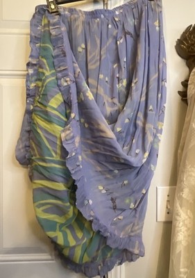 Plus Size Reversible Maxi Skirt Periwinkle Floral / Lime Geometric 1X 2X XL