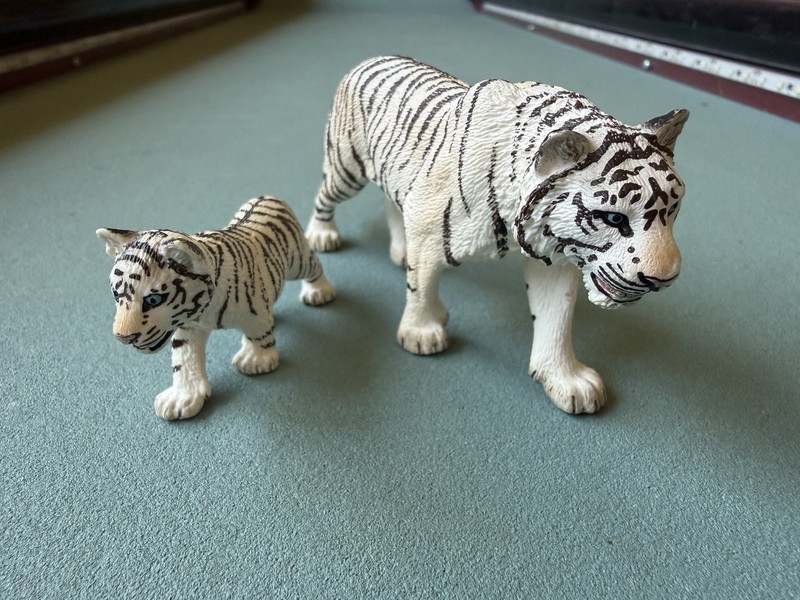 Lot 2 Schleich MALE WHITE TIGER + CUB Baby Cat Wildlife Safari Figure 2014 Toy
