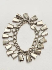 VTG Sterling Silver - 1950s MEXICO Jingle Bell Charm Statement 7" Bracelet - 43g