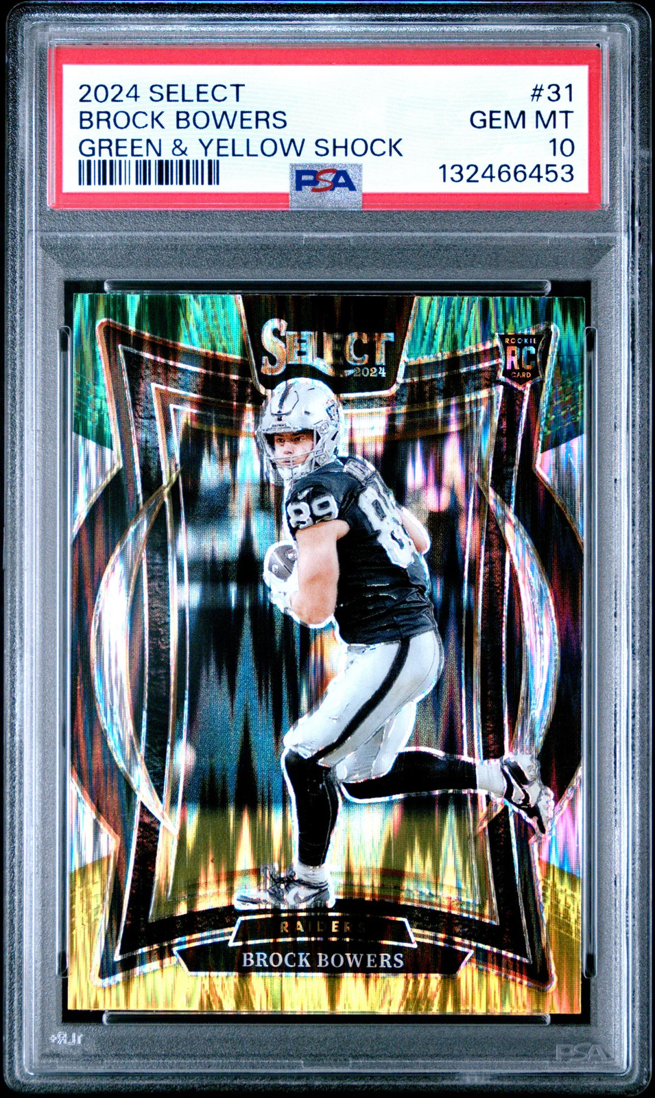 2024 Panini Select Brock Bowers Green & Yellow Shock #31 PSA 10