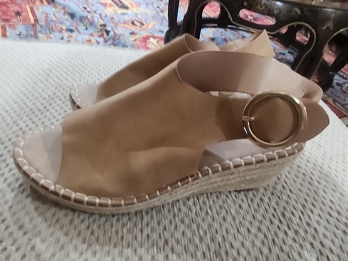 Catherine Malandrino Bone Suede Slingback Espadrille Wedge Sandals Sz 10 Cirkley - Picture 1 of 16