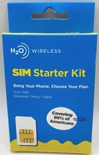 H2O Wireless SIM Starter Kit 3 In 1 SIM STANDARD MICRO NANO NEW SEALED!