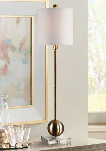 Modern Buffet Table Lamp 35" Tall Brushed Brass White Linen Shade for Bedroom - Picture 1 of 2