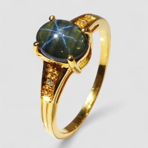 Klassischer blauer Stern Saphir 1,25ct 925 Sterling Silber feiner Schmuck Ringe