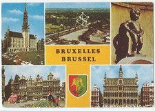 Brussels Belgium, Vintage PC, 5 Views-Coat of Arms, 1979