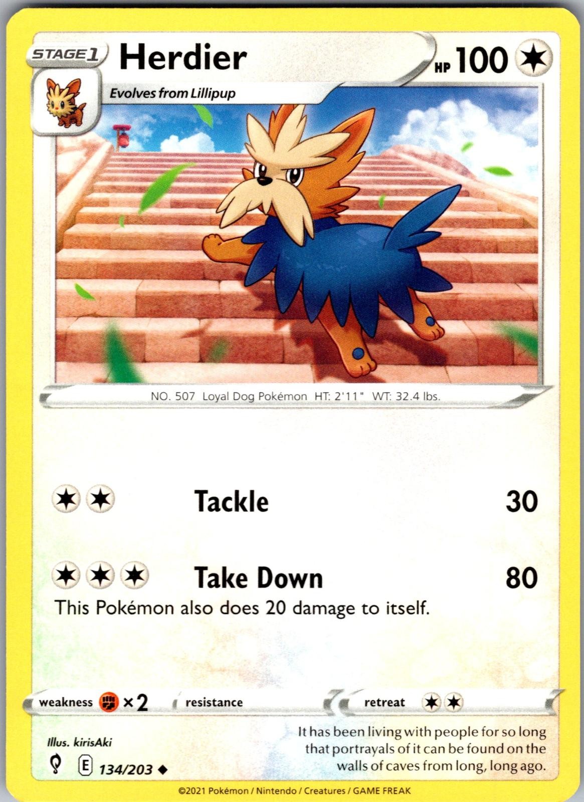 Herdier Evolving Skies 134/203 Uncommon Pokemon Near Mint