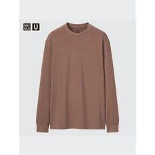 Uniqlo HeatTech Mens Brown Crew Neck Long Sleeve Shirt, Size L