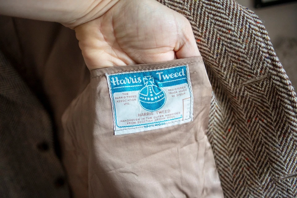 Harris Tweed Gurtex 100% Wool Blazer Jacket Beige Brown Vintage - Size 46 - Image 4 of 4