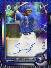 2022 Bowman Chrome SEBASTIAN ESPINO Blue Jays Auto 1st Purple Refractor 158/250