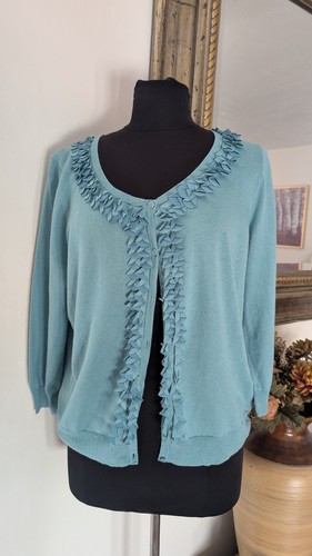 TALBOT'S SWEATER 55%LINEN 45%COTTON AQUA BUTTONS EXCLUSIVE DETAIL 3/4 SLEEVE XL