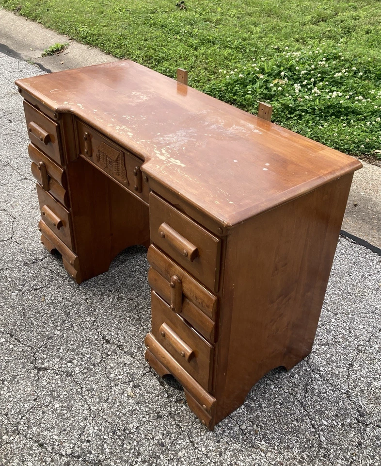 Casa Virginia - Diseño de cabaña de troncos - Tocador y espejo 1940 raro Foto 4 de 4