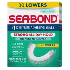 Secure Denture Adhesive Seals, Fresh Mint Lowers, Zinc-Free, All-Day-Hold, Mess-