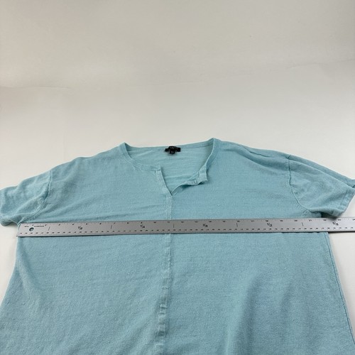 Talbots Linen Split Neck Jersey Top Sz XLP Teal Blue Short Sleeve Beachy Coastal - Picture 4 of 11