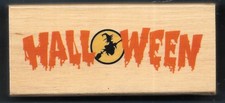 HALLOWEEN WITCH BROOM word SCARY NEW CANADIAN MAPLE COLLECTION wood RUBBER STAMP
