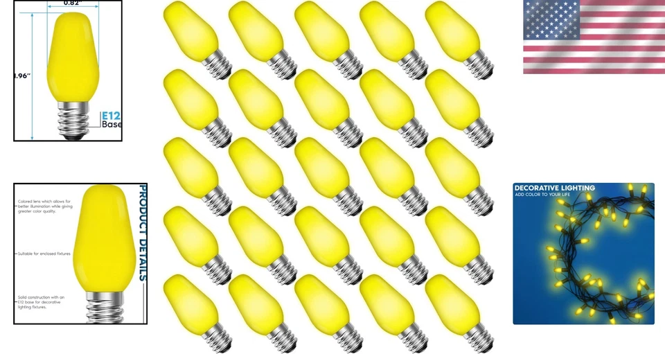 Durable Yellow LED String Light Bulbs, 25-Pack - Image 2 of 4