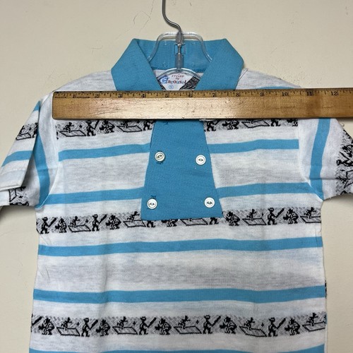 Electric Knit Vtg 50s 60s NWT Sporty Blue Polo Summer Shirt Sz 5 Sports Striped - Picture 12 of 13