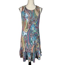 Tommy Hilfiger SZ 10 A-Line Dress Paisley Sleeveless Stretch Ruffled Hem Multi
