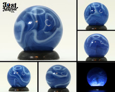 5/8" Swirl Marble Translucent blue base with white ribbons NM