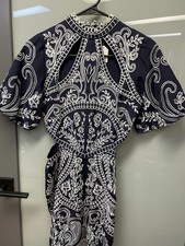 ASOS Navy Blue and White Embroidered Dress with Cutout Detail - Size 2