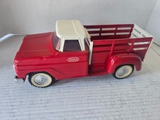 1960s Tonka Farms Stake Bed Pickup Truck Red White Pressed Steel Toy