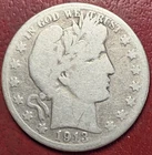 1913-D Barber Silver Half Dollar. Free Shipping