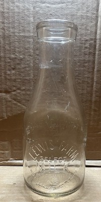 Vtg Embossed Quart Milk Bottle Lewis Farm Select Pasteurized Homogenized Dairy