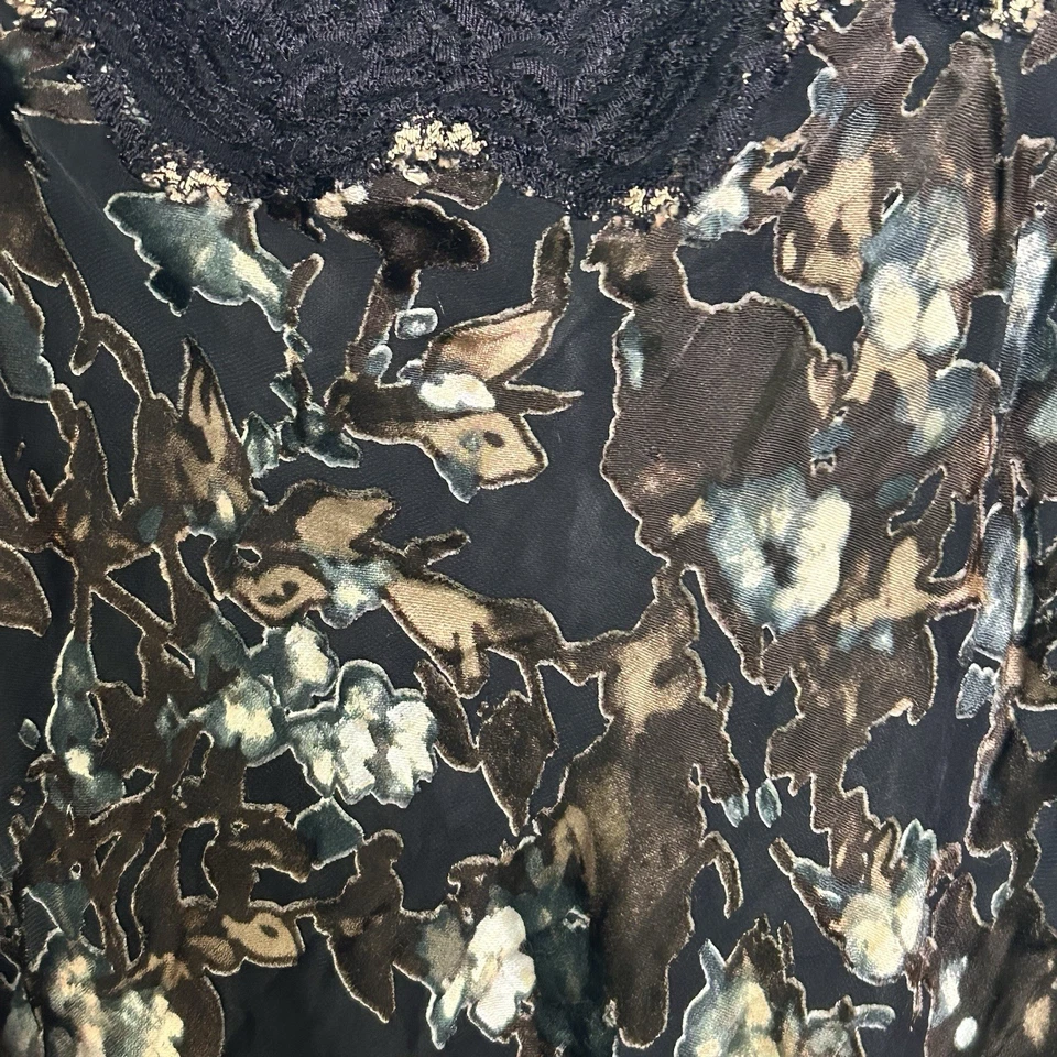 Vestido Vintage Mary Verde Sin Mangas Talla L Seda Encaje Burnout Lencería Chemise Marrón Foto 4 de 4