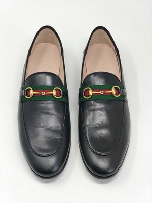 Gucci Jordaan Leather Loafers Women's Black Web Horsebit UK 8 US 11 41 16803E