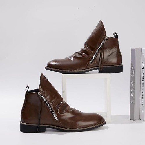Mens Leather Chelsea Boots Size UK 9.5 High Top Formal Side Zip Non Slip Elegant - Picture 3 of 11