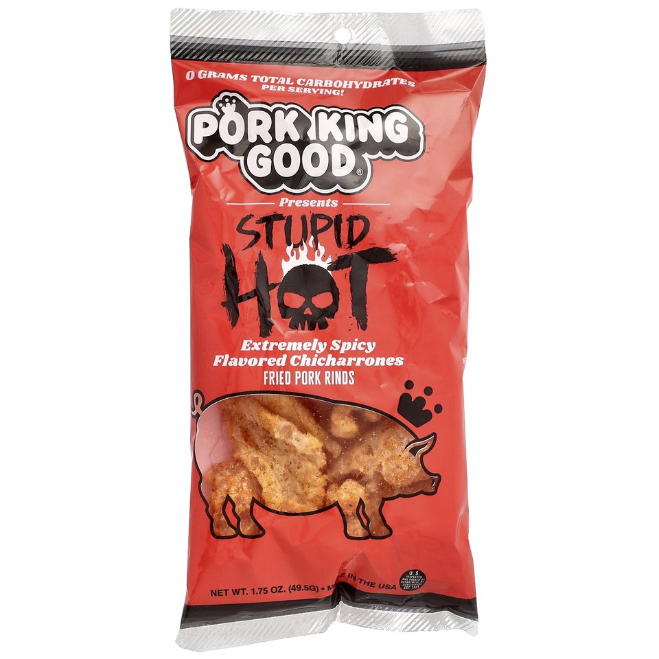 Flavored Chicharrones, Stupid Hot, Extremely Spicy, 1.75 oz (49.5 g)