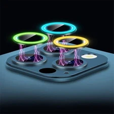 For iPhone 16 15 14 13 12 11 Camera Lens Protector Luminous Camera Metal Ring