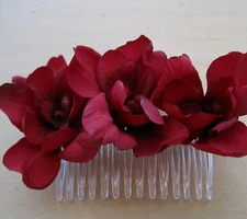 Triple Red Apple Blossom  Silk Flowers  Hair Comb, Rockabilly, Prom, Bridal